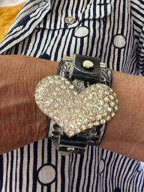 Nemesis blue and white genuine leather watch band. Adorned with rhinestones!